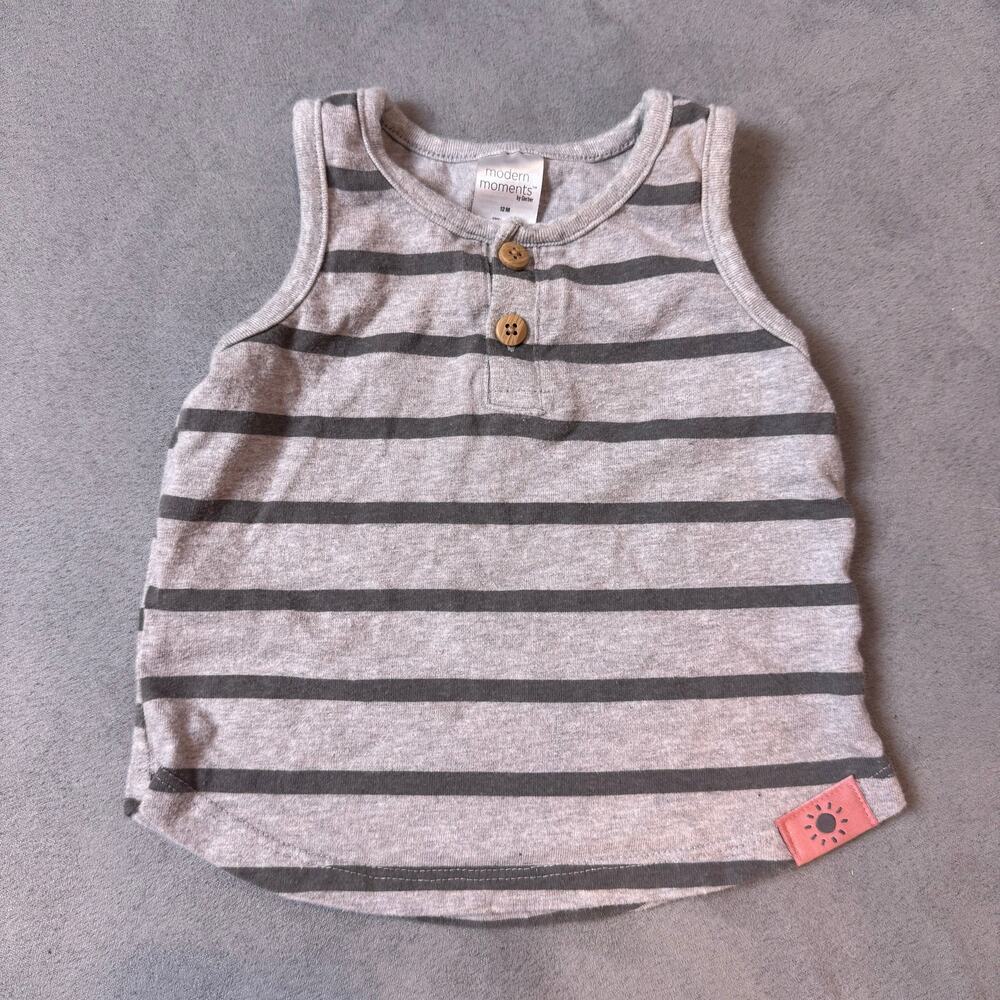 Modern Moments Gray Stripe Henley Tank Top Baby Toddler Boy 12 Months